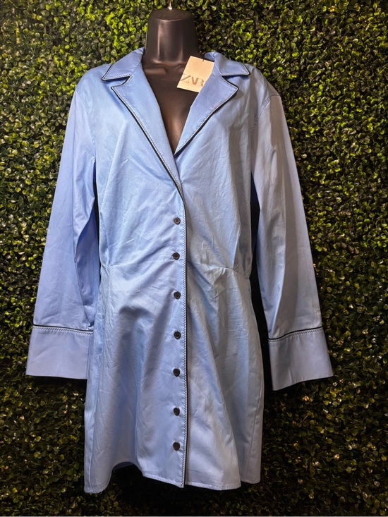 Zara Jackets & Blazers - Zara Light Blue Button-Front Trench